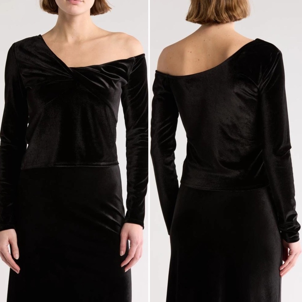 Anthropologie Elodie Black Knotted One-Shoulder Velvet Top Women’s Size Medium